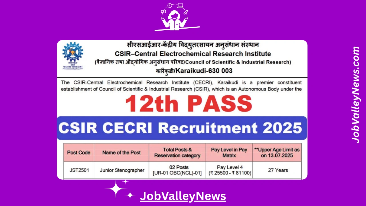 CSIR‑CECRI Junior Stenographer Recruitment 2025