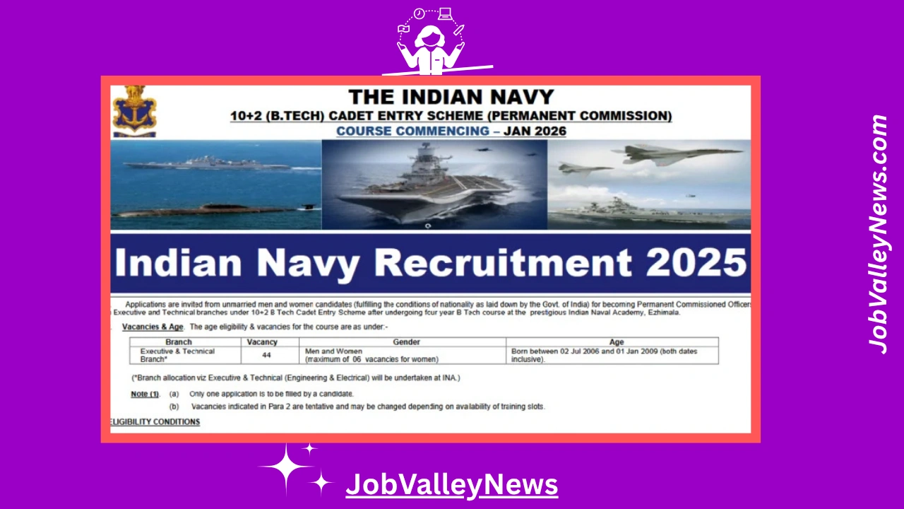 Indian Navy 10+2 B.Tech Cadet Entry Scheme Recruitment 2025
